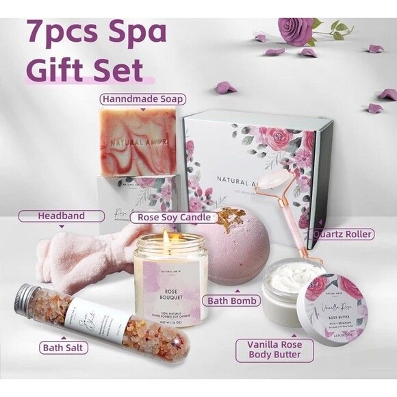 Natural Amor Los Angeles Relaxing Spa Gift Set for Women Luxurious 7pc Bath Set - Picture 2 of 16